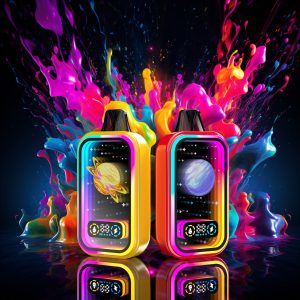 Close-up of e-liquid window and ice level control on Mirror Glow vape device